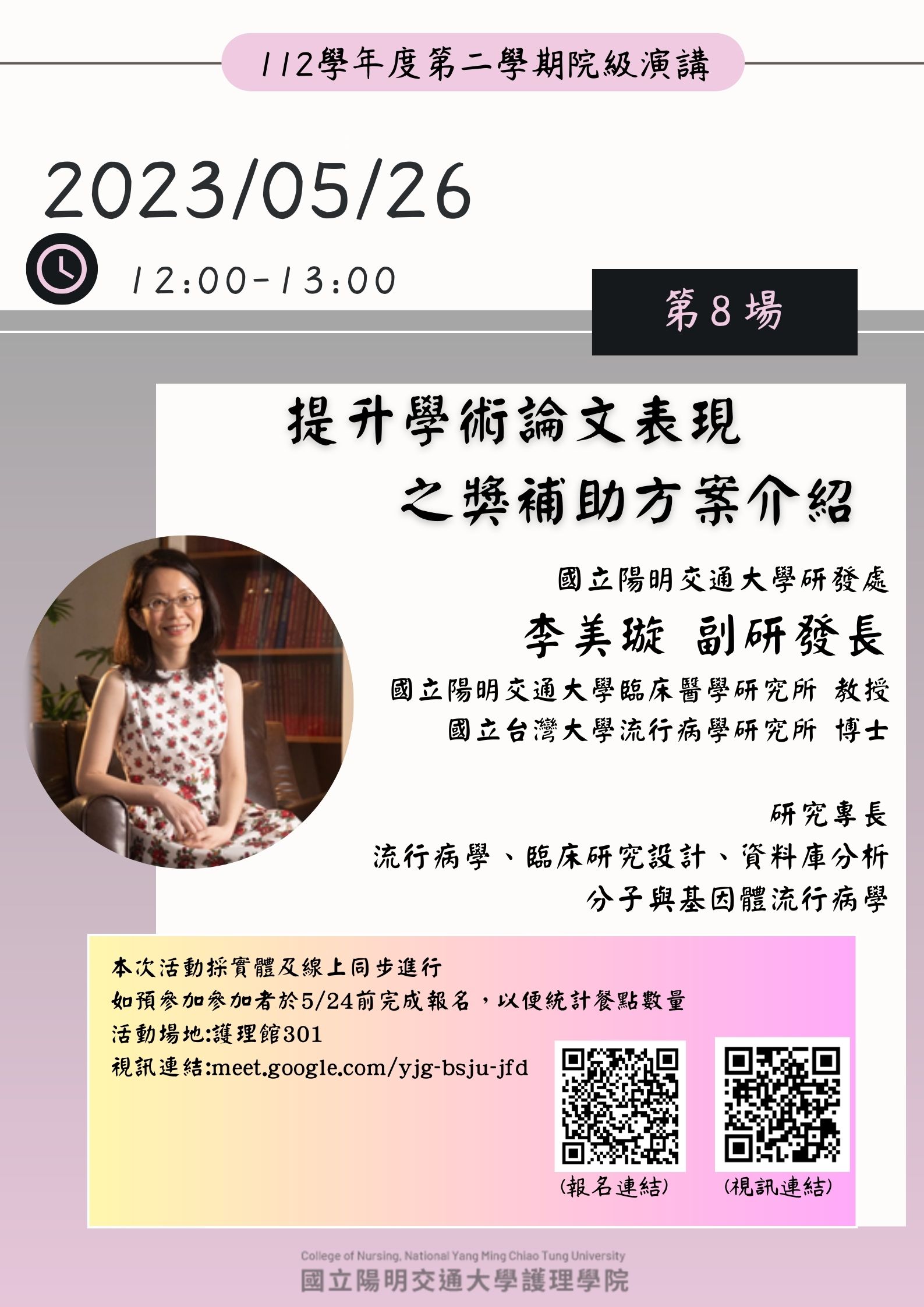 [College Speech]112/5/26 (五) 1200-1300 Introduction to Grant Program for Enhancing Academic Paper Performance